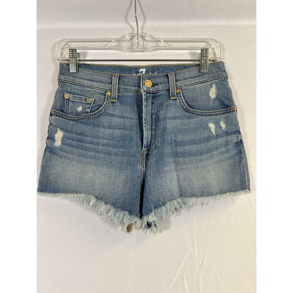 NWOT 7 For‎ All Mankind Blue Distressed Denim Cut Off Shorts Size 27
